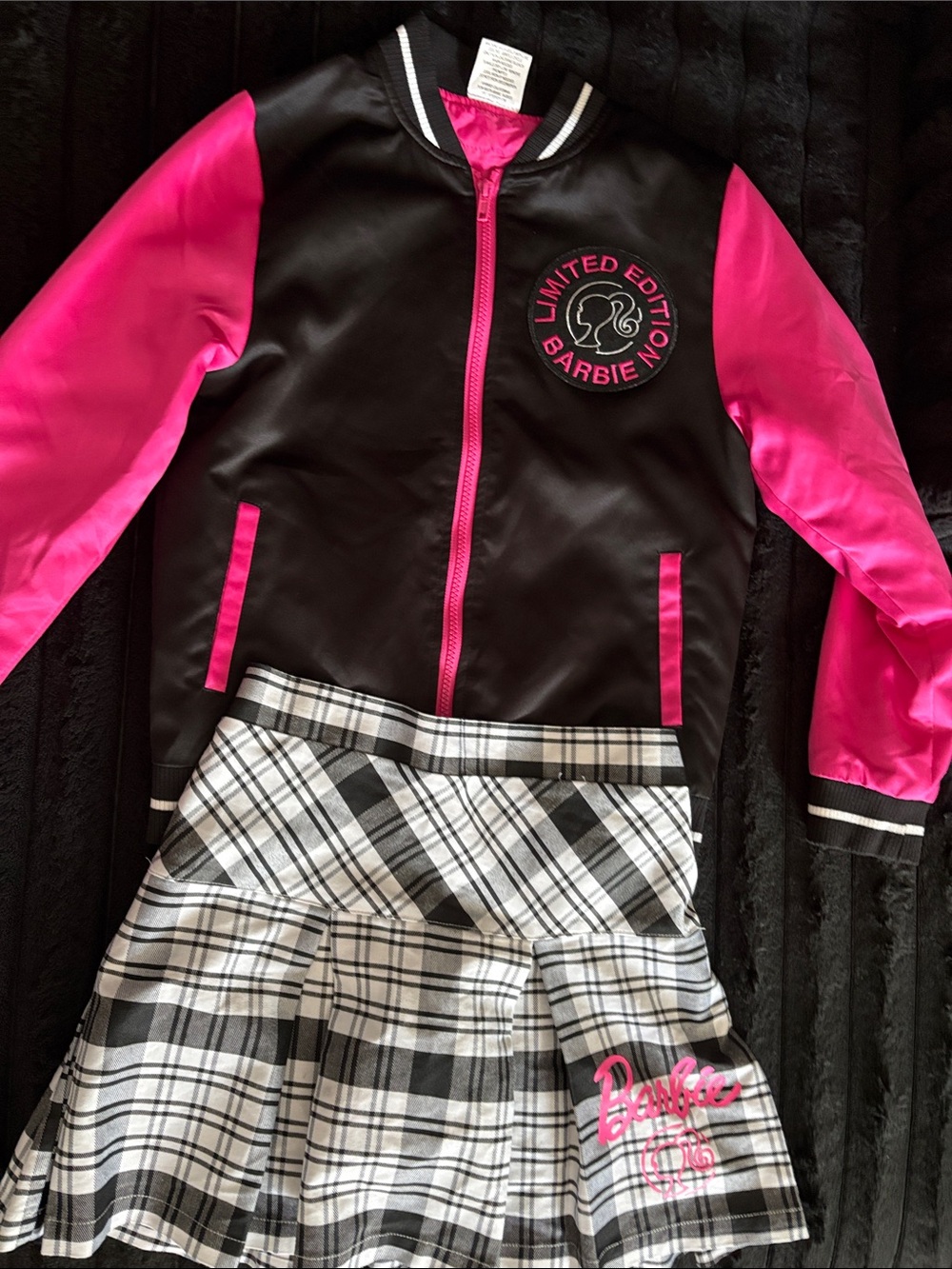 Barbie Black & Hot Pink Plaid Skirt Set